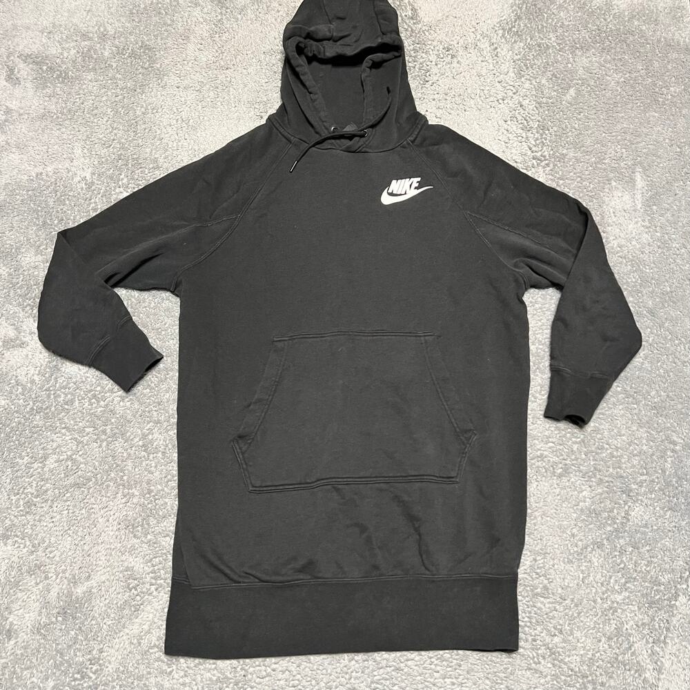 Nike Rally Sportswear Hoodie Womens XS Black Funnel Neck Fleece Oversized Long